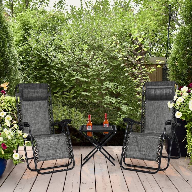 3-Piece Folding Portable Zero Gravity Reclining Lounge Chairs and Table Set for Relaxatio - 26.0" x 39.5" x 44.5" (L x W x H)