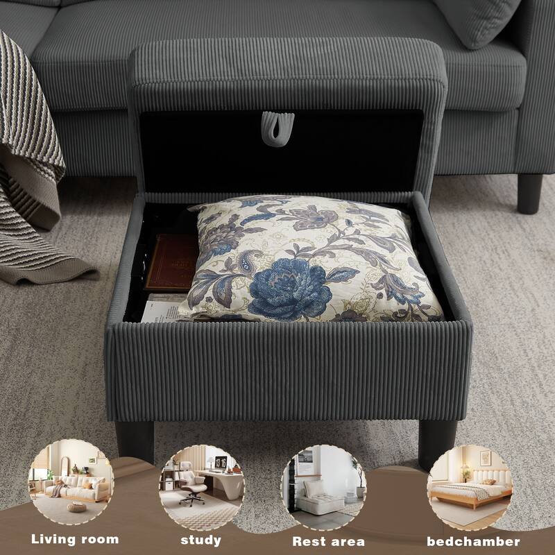 101"Corduroy 3 Piece Living Room Set Including 4 Seater Sofa ,Storage Ottoman and Chair