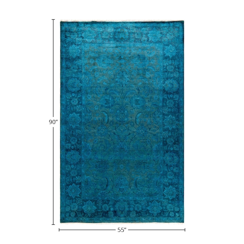 Fine Vibrance, One-of-a-Kind Hand-Knotted Area Rug - Blue, 4' 7" x 7' 6" - 4' 7" x 7' 6"