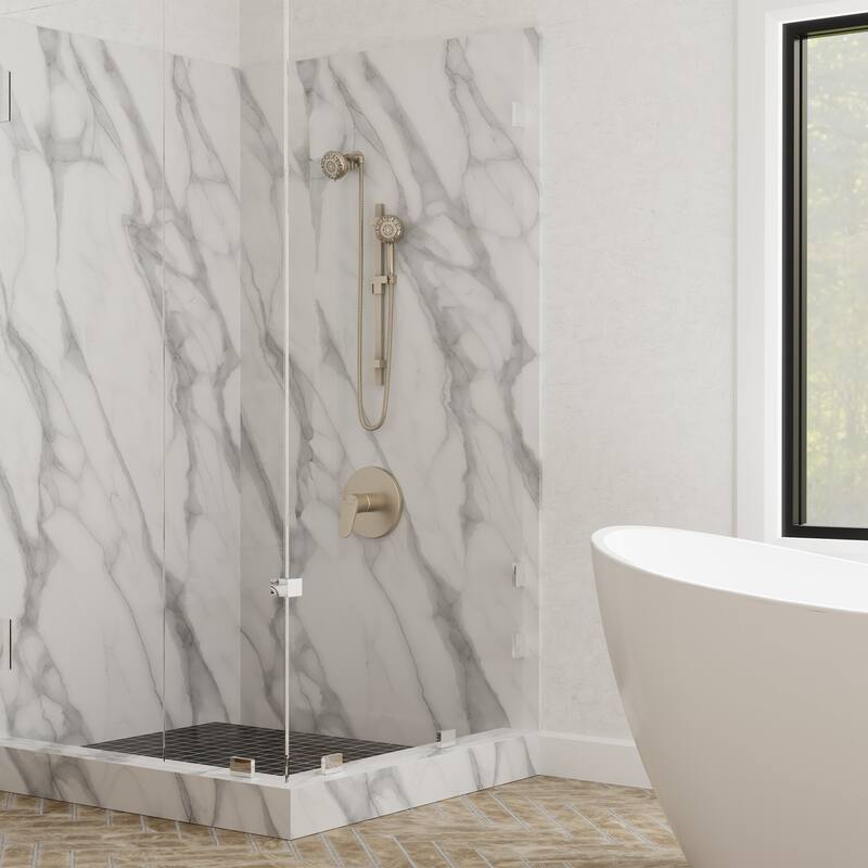 Retreat 4-in Multi-function Showerhead Shower System with Slide Bar and Multi-function Handshower Brushed Nickel 1.8 GPM