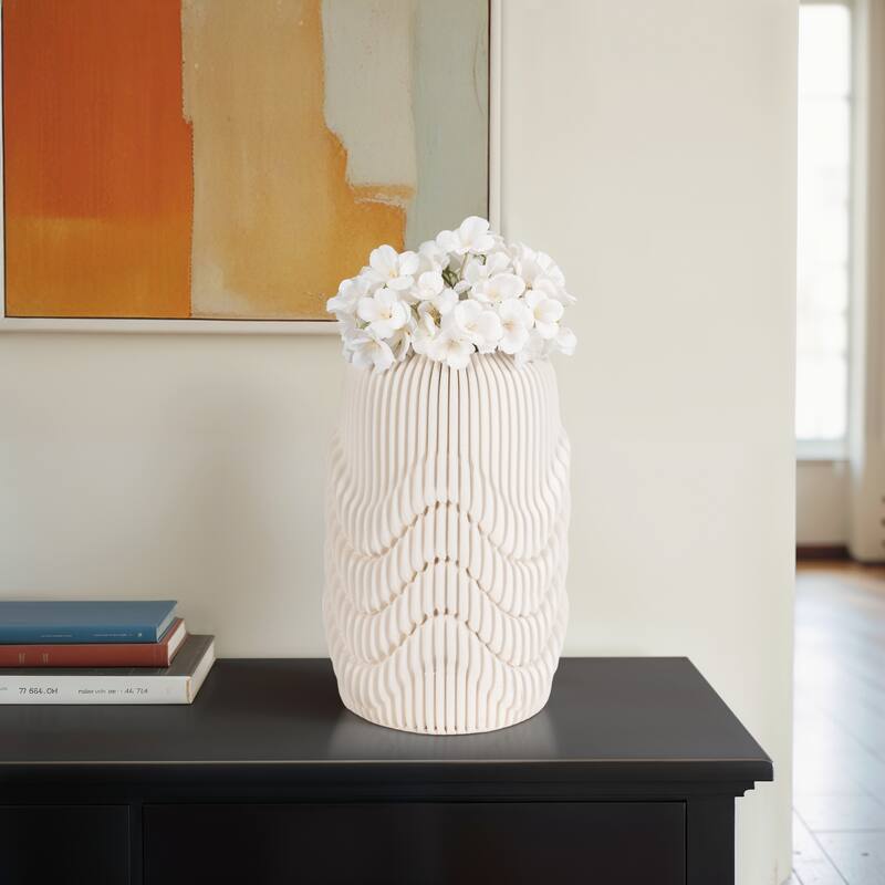 Porcelain 3D Printed Textured Vase - Ivory/Beige