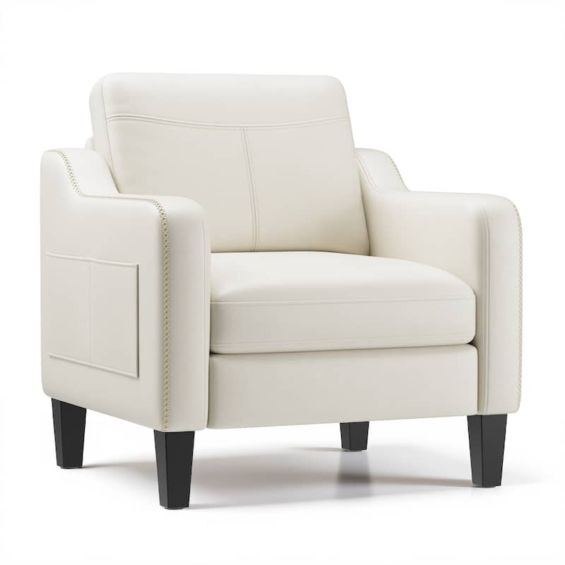 Modern Accent Chair PU Leather Mid-Century Design Removable Cushions Living Room - Beige