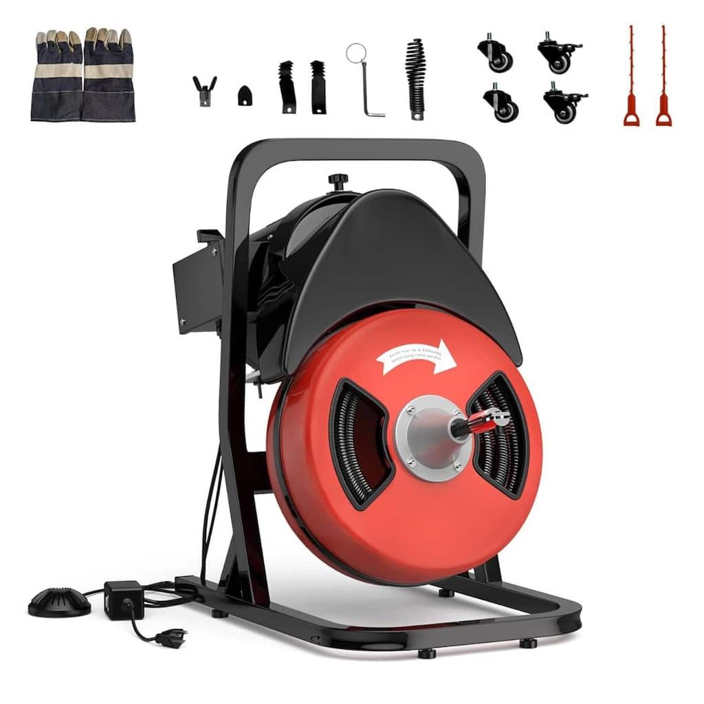 50 FT x 1/2" Electric Drain Auger Machine with Wheels for 2" to 4" Pipes