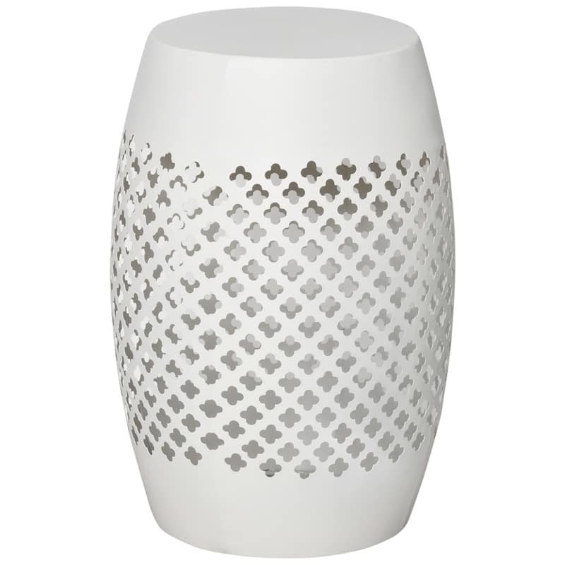 12.5" Steel Patio End Table,Round Hollow Drum Side Table, Accent Table - White