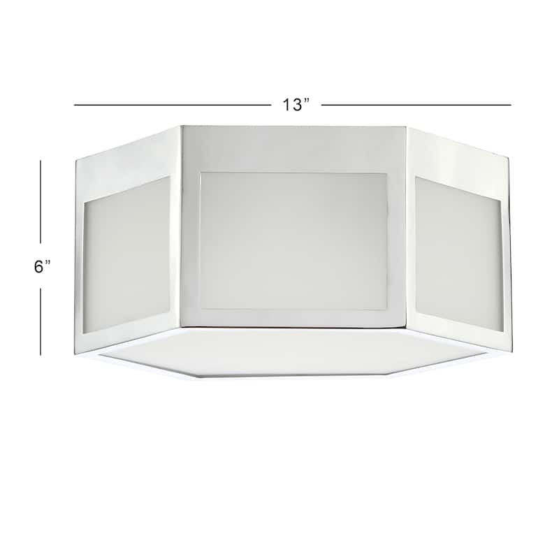 Cadence Hexagon Metal/Frosted Glass LED Flush Mount, Chrome by JONATHAN Y