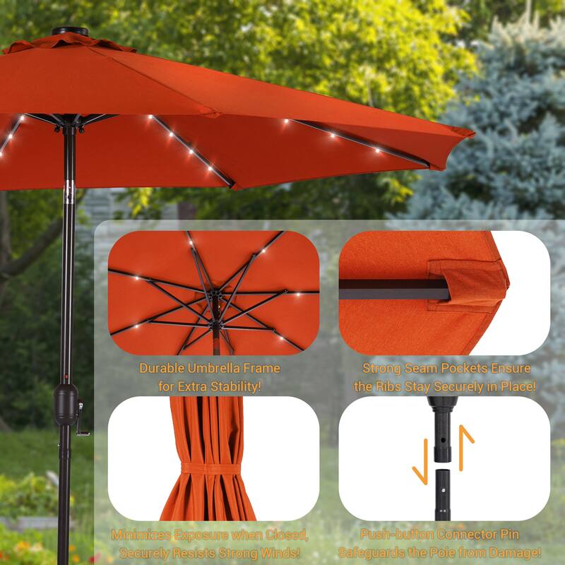LIVOOSUN 10Ft Solar-powered Large Round Outdoor Patio Market Umbrella with Crank