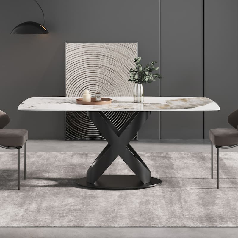 71'' Modern Artificial Marble Dining Table with Carbon Steel Base