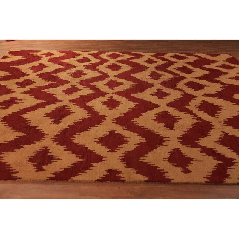 Hand Knotted Oriental 100% Wool Carpet Modern Geometric Red Moroccan Area Rug - 13' 10'' X 10' 0''