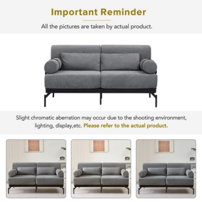 59" Modern 2-seater Sofa Couch with Flexible USB Ports and Cylindrical Armrests