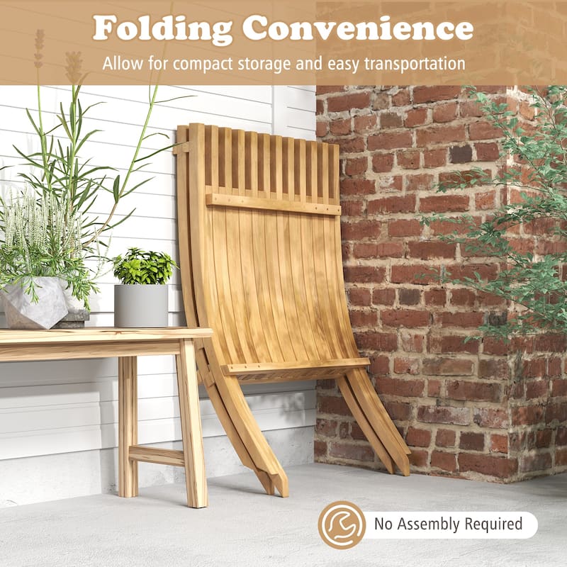 Gymax Folding Patio Chair Teak Wood Outdoor Lounge Chair w/ Slatted