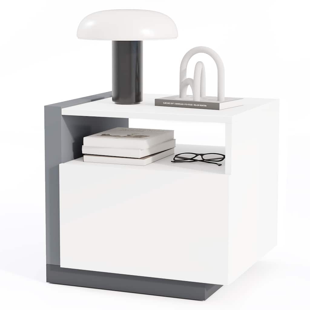 Gymax Modern Minimalist Nightstand w/ Drawer Asymmetrical Bed Side