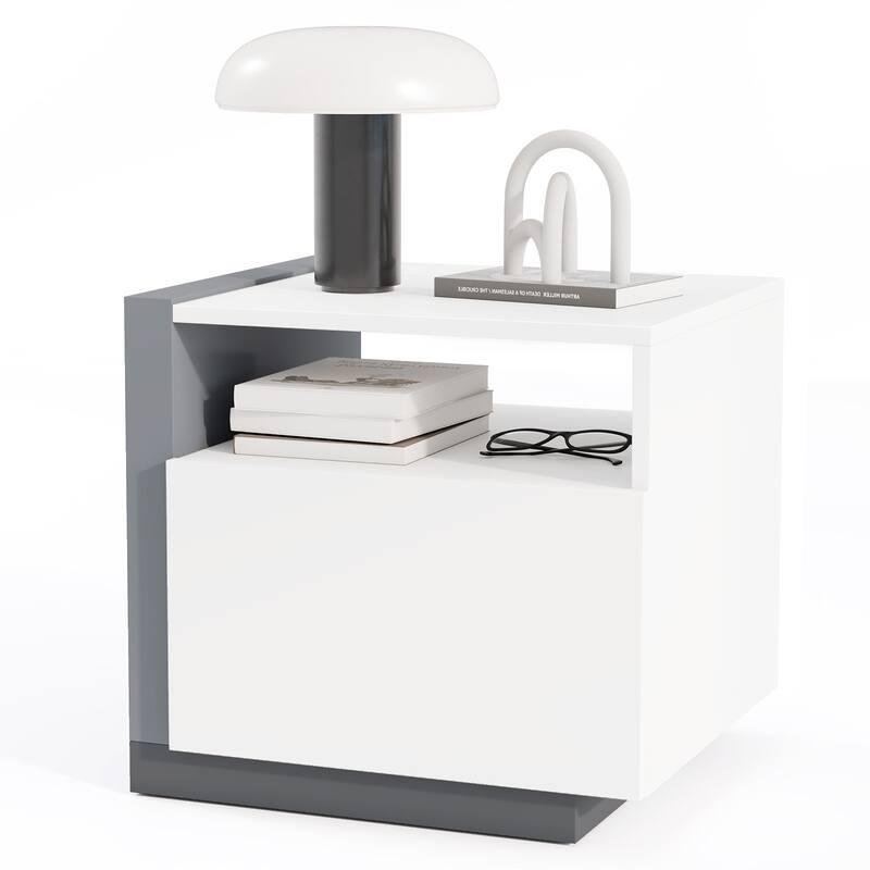 Gymax Modern Minimalist Nightstand w/ Drawer Asymmetrical Bed Side - White - 1-drawer