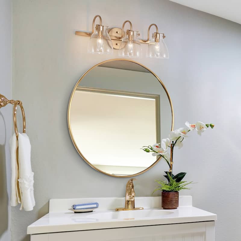 Modern 3-Light Gold Bathroom Vanity Light Glass Wall Sconces - Warm Gold - 21" L x 9" W x 8" H