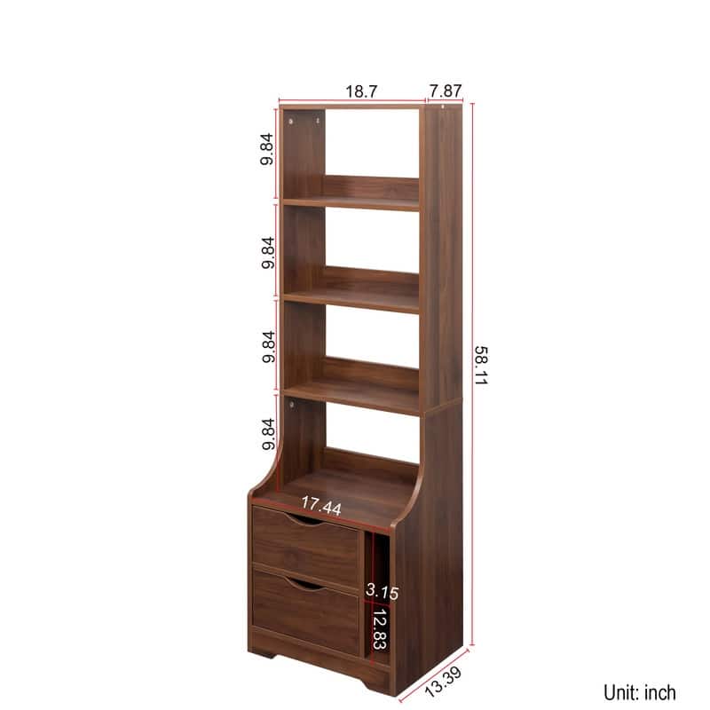 Night Stand with Bookshelf, Night Stand with 2 Storage Drawers for Bedroom