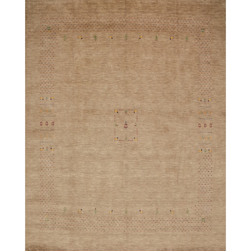 Hand Knotted Oriental 100% Wool Carpet Tribal Animal Pictorial Brown Gabbeh Area Rug - 9' 6'' X 9' 10''