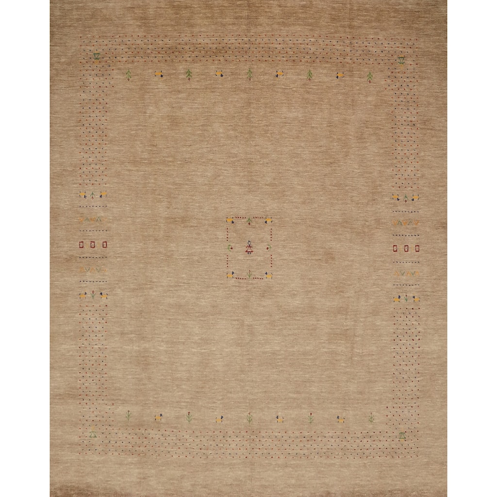Hand Knotted Oriental 100% Wool Carpet Tribal Animal Pictorial Brown Gabbeh Area Rug - 9' 6'' X 9' 10''