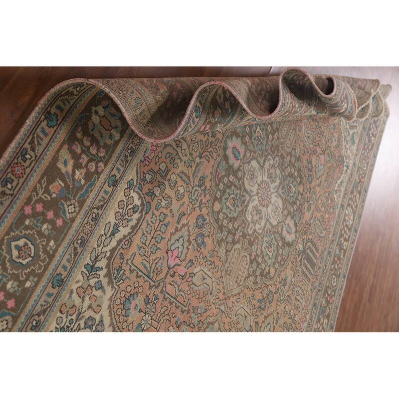 Hand Knotted Oriental 100% Wool Carpet Traditional Floral Coral Tabriz Area Rug - 11' 3'' X 8' 0''