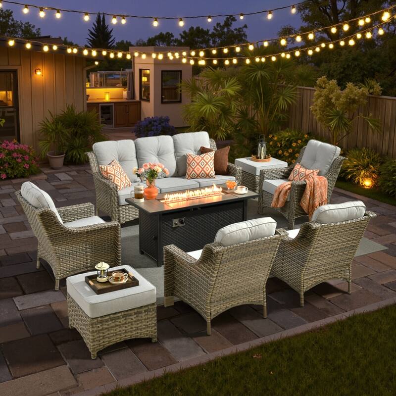 XIZZI 8-Piece Patio Furniture Conversation Set with 54" Fire Table