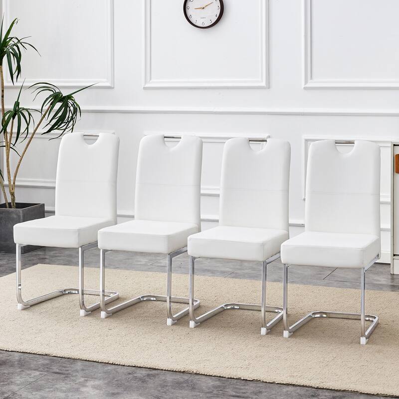 Set of 4 white thickened dining chairs with built- in spring packages and ergonomic design,perfectly blending comfort an