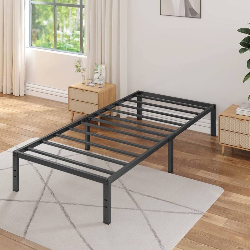 Black Heavy-Duty Twin Metal Bed Frame with 16 Inch Height and 3000 lbs Capacity