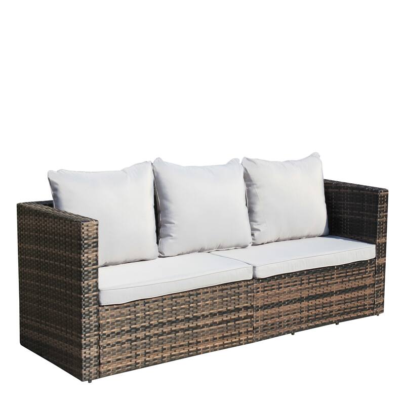 Outdoor 4-Piece PE Rattan Wicker Cushioned Sofa Set and Coffee Table