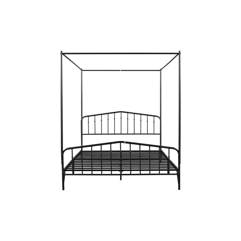 Detachable Queen AntiNoise Metal Canopy Bed Sturdy Metal Frame Canopy Design Detachable Pillars