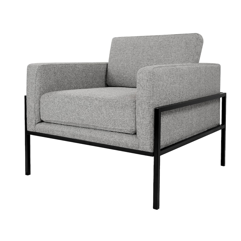 Fiam Accent Armchair, Heather Gray Woven Fabric, Black Metal Legs
