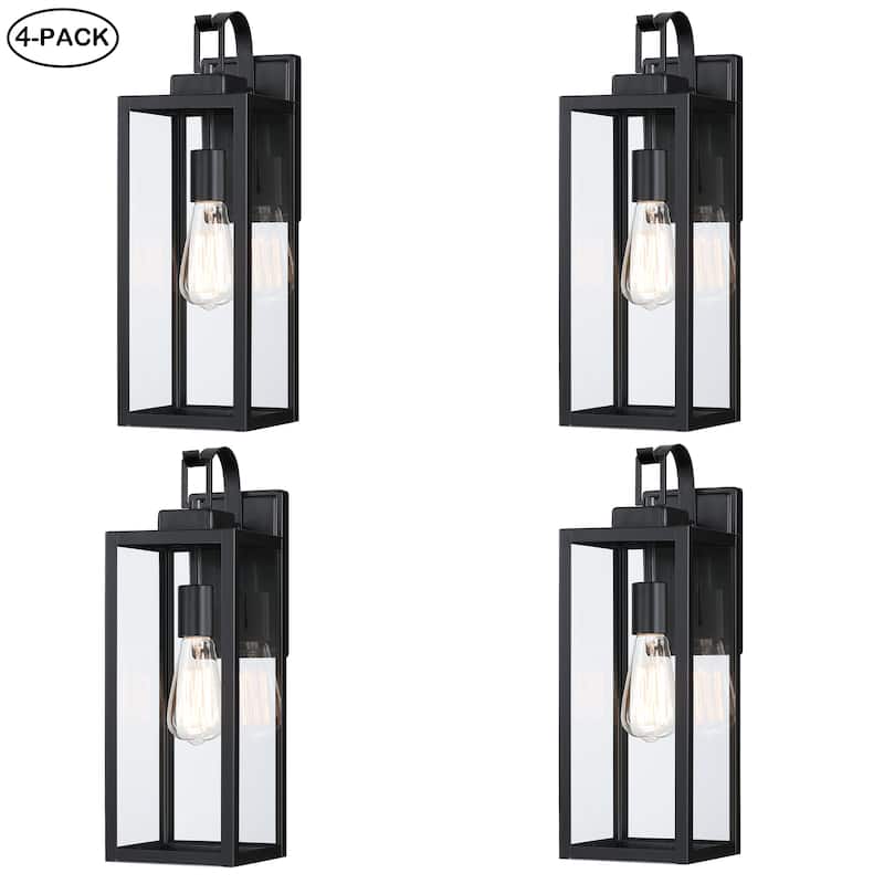 2-pack 17.7 in. 1-Light Matte Black Outdoor Wall Lantern Sconce with Clear Glass（Dusk to Dawn could be chosen） - 4 Pack - Matte Black