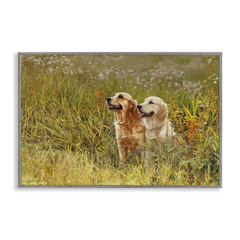Stupell Happy Dogs Field Day Framed Giclee Art Design By Sueellen Ross - 18 x 12 - Grey