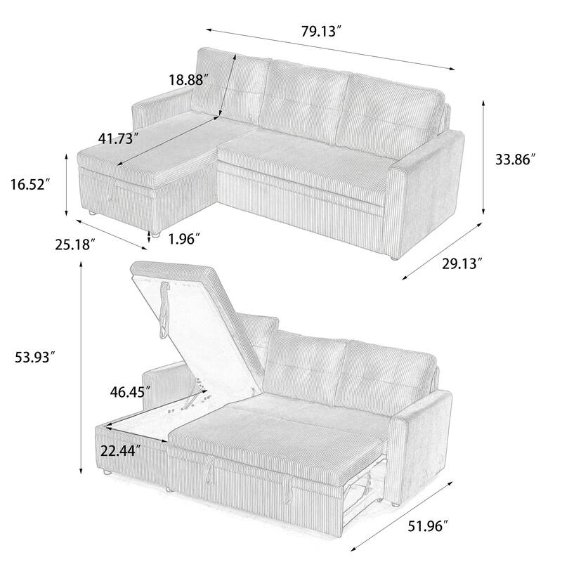 Modern L-Shape Convertible Sleeper Sectional Sofa
