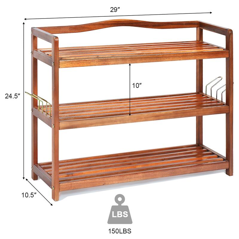 3-Tier Heavy-Duty Shoe Stand Freestanding Wooden Shoe Storage Rack