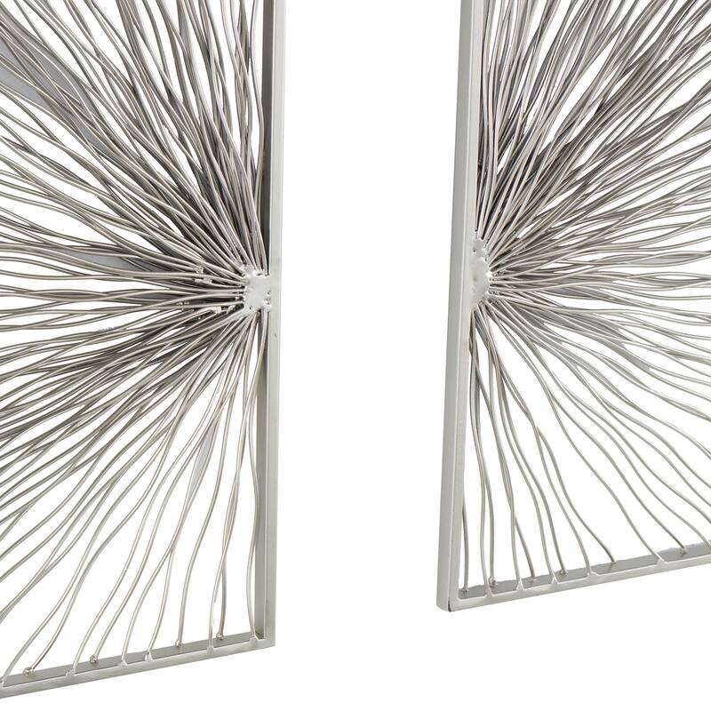 Metal Sunburst Coiled Ribbon Living Room Wall Decor - Set of 2 Silver - Roche River Decor