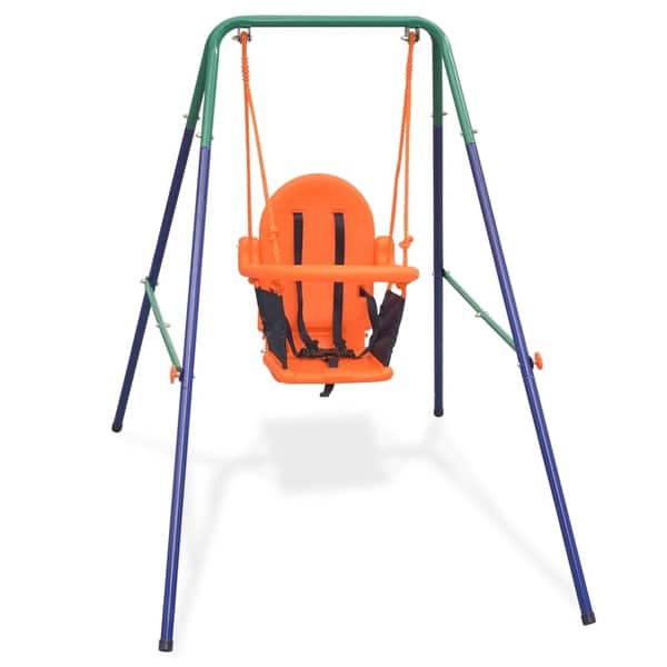 slide 2 of 5, vidaXL Toddler Swing Set with Safety Harness Orange