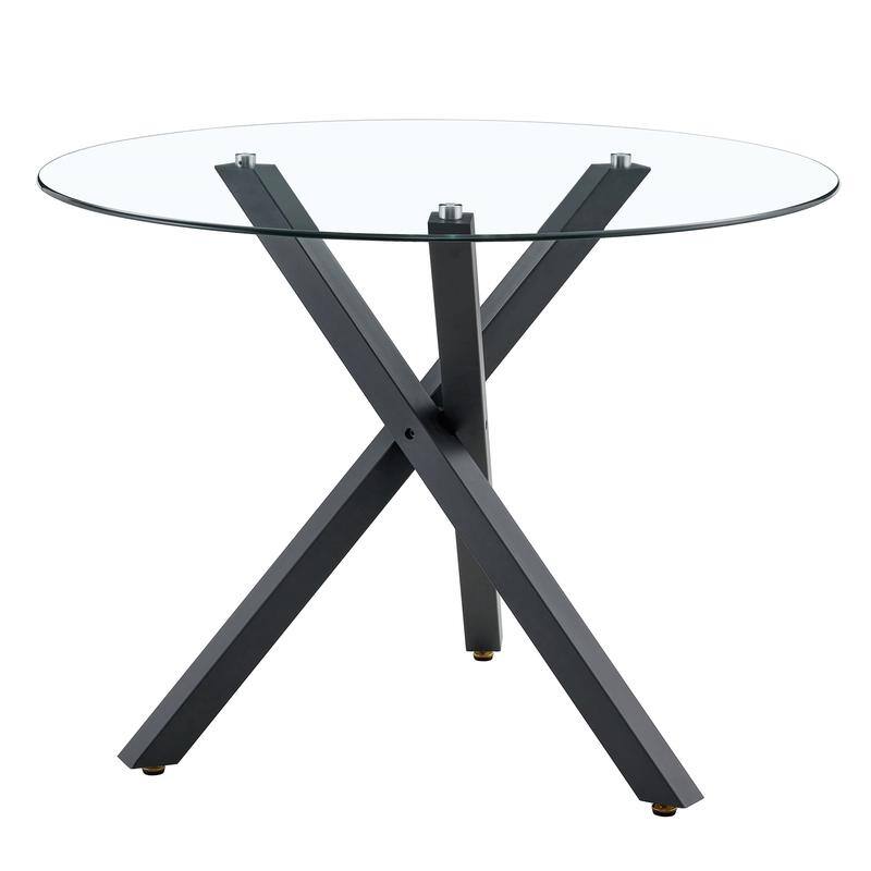 Modern 39" Round Glass Top Dining Table with X-Frame for Small Spaces