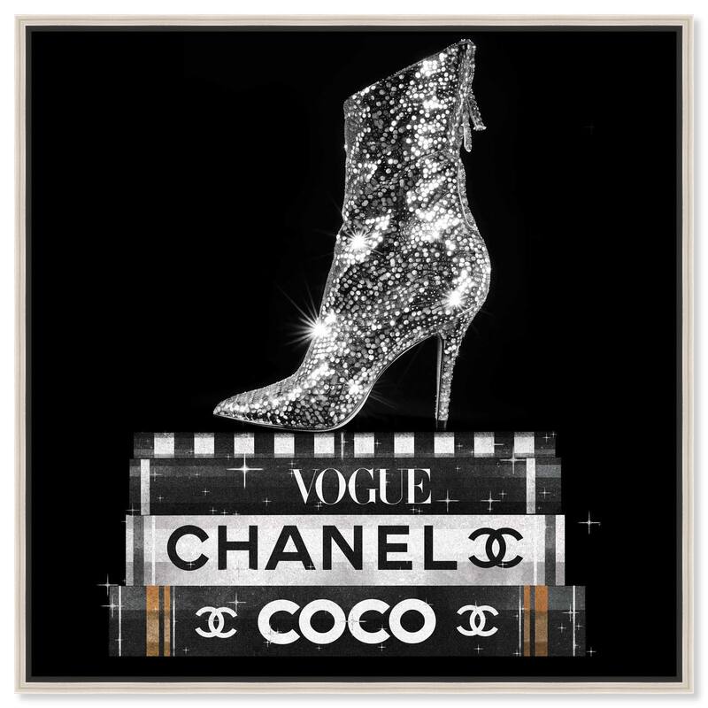 Cosmic Heel Boot and Books Canvas by Art Remedy - Silver - 30" x 30"