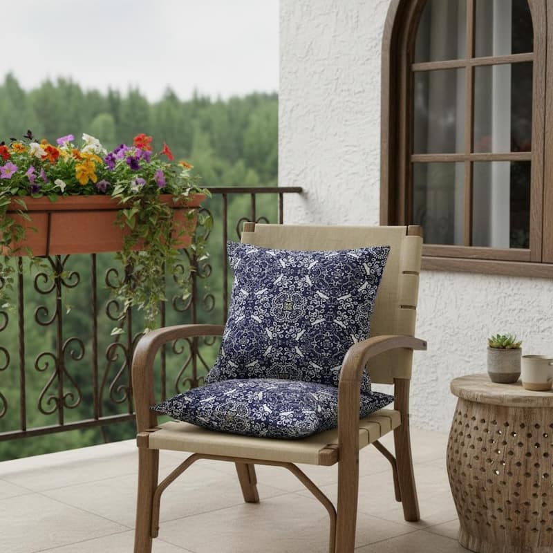 HomeRoots Set of Two 16" X 16" Blue and White Blown Seam Damask Indoor Outdoor Throw Pillow - 16.00' X '16.00' X '5.00 - Blue/White - 16.00' X '16.00' X '5.00