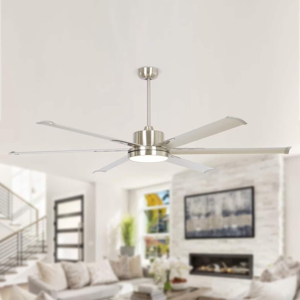 65-inch Brushed Nickel Modern Windmill Ceiling Fan with LED Light and Remote Control