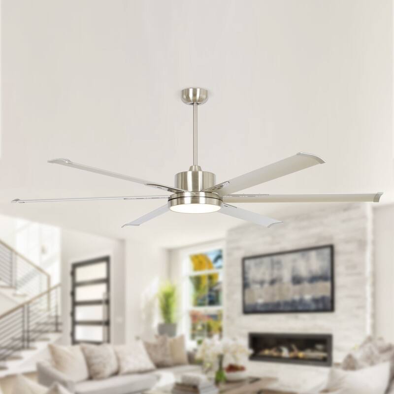 65-inch Brushed Nickel Modern Windmill Ceiling Fan with LED Light and Remote Control - Brushed Nickel