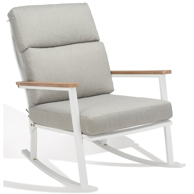 SAFAVIEH Couture Aurilla White/Grey Outdoor Rocking Chair - 32" W x 40" D x 38" H - 32W x 40D x 38H