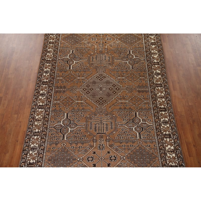 Geometric Brown Bakhtiari Persian Vintage Rug Handmade Wool Carpet - 6'5"x 9'11"