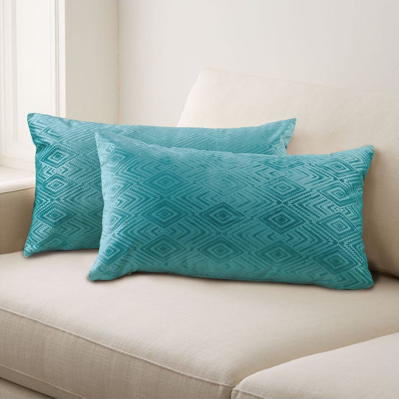 Tonopah Ikat Velvet Throw Pillow Cover Set, NO INSERT - 14" x 26" - Storm Blue