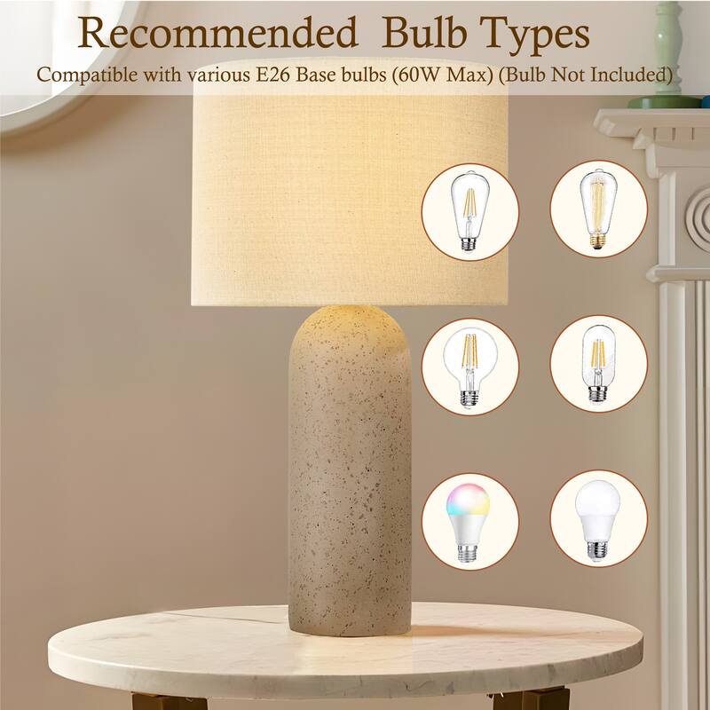 26" Painted Ceramic Accent Table Lamp with Drum Linen Shade