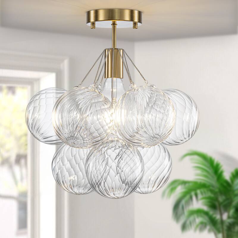 Starsky 1-Light 14in. Contemporary Glass Bubble Semi Flush Mount