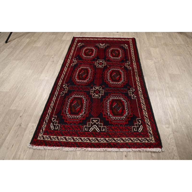Tribal Geometric Balouch Afghan Oriental Area Rug Wool Hand-knotted - 3'5" x 6'2"