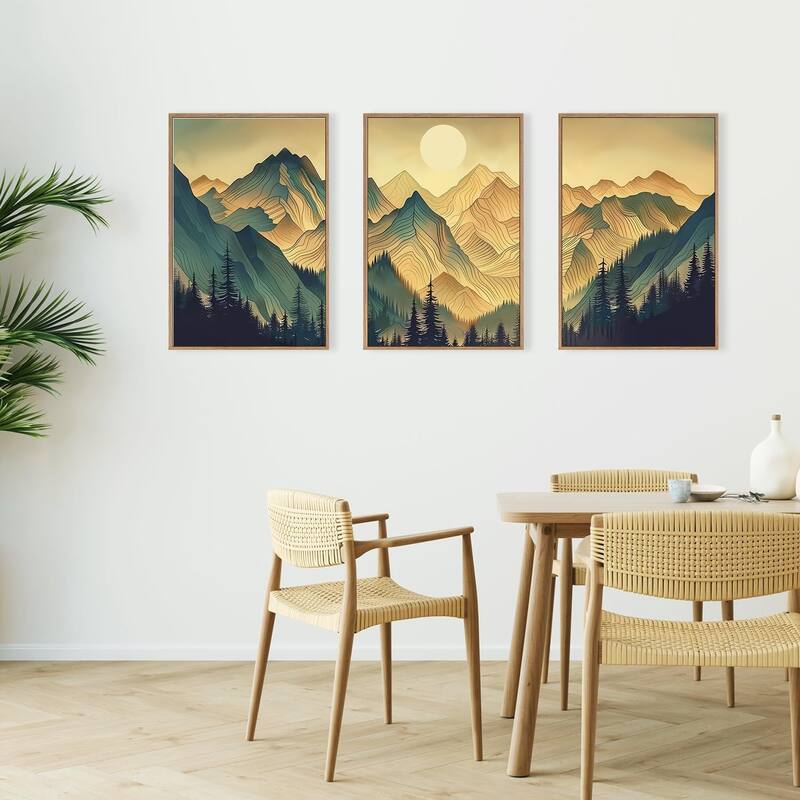 Mountains Forests Framed Canvas Wall Art Set, Abstract Woodland
