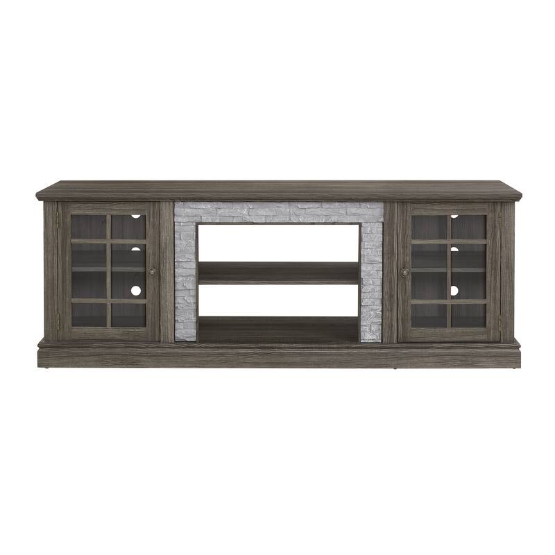 Modern TV Stand, Faux Stone Media Console Cabinet with 2-Door Storage and Retro Metal Handle, for Living Room, Grey