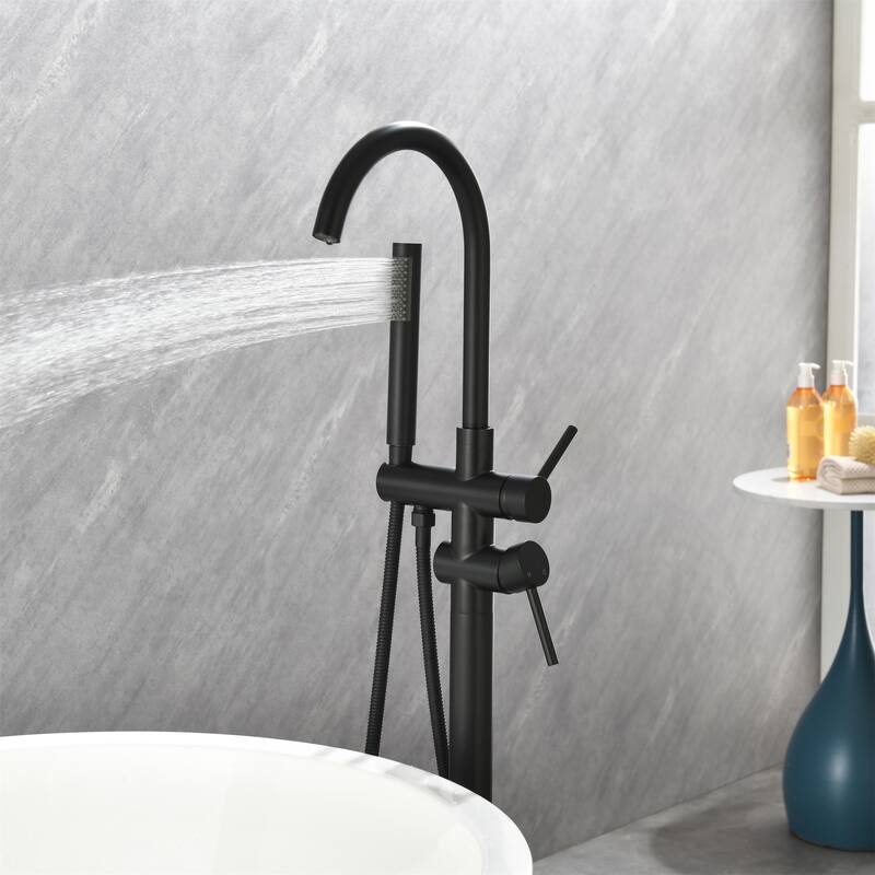 Matte Black Bathtub Faucet Handheld Shower Mixer Taps Swivel Spout