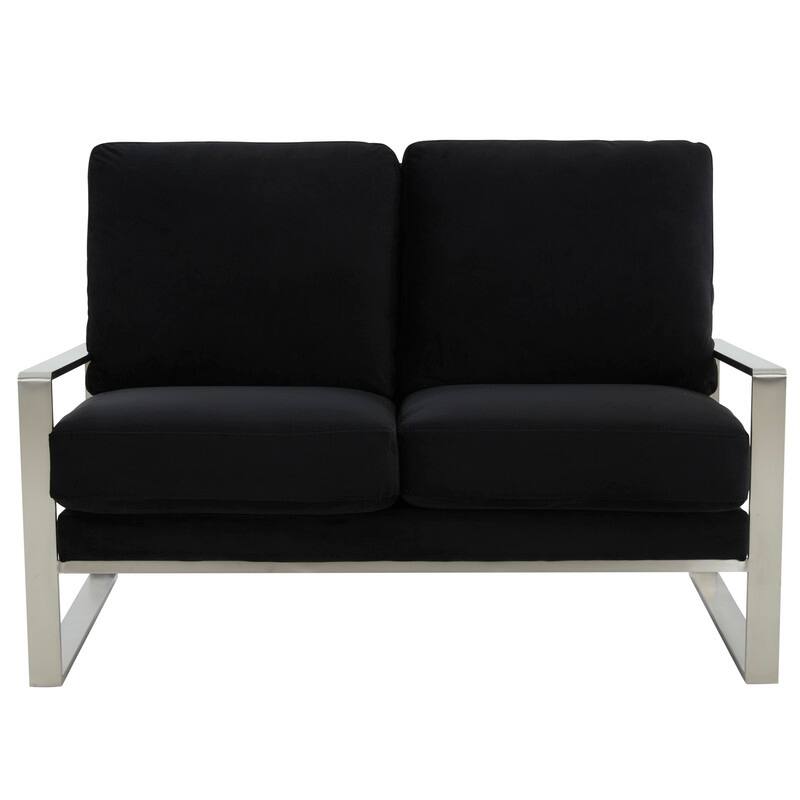 Jefferson Modern Velvet Two-Seater Sofa Accent Loveseat with Brushed Silver Stainless Steel Base for Living Room Office Lounge