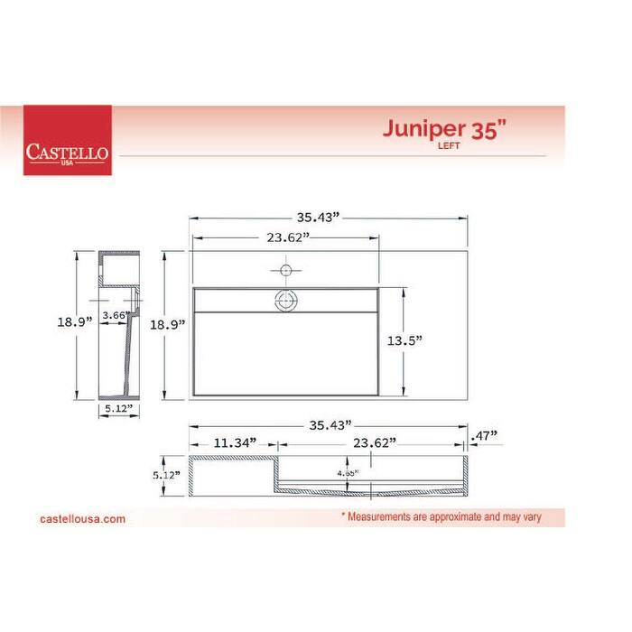 Juniper 36" Solid Surface Bathroom Vanity Top - Left Basin