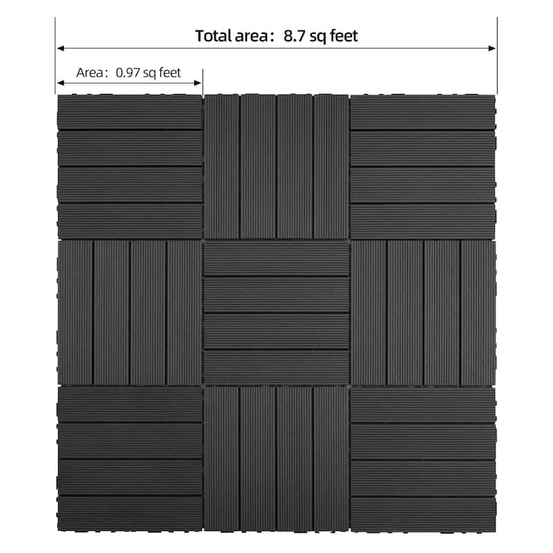 8.7 sq. ft DIY Wood-Plastic Composite Deck Tiles, Interlocking Outdoor Flooring Tiles Waterproof All Weather (Pack of 9)